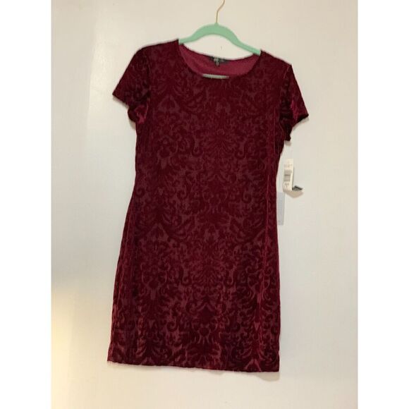 Jump Apparel Burgundy Red Burnout Velvet Sleeveless round Neck Sheath Dress L - Picture 2 of 12